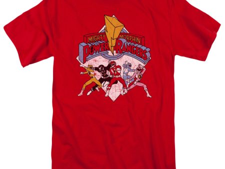 POWER RANGERS : RETRO RANGERS S\S ADULT 100% COTTON 18\1 T-SHIRT Red 3X Online now