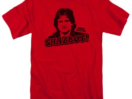 MORK AND MINDY : SHAZBOT S\S ADULT 100% COTTON 18\1 T-SHIRT RED 3X Discount